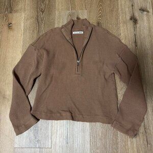 Reformation Brown Half Zip Waffle Sweater‎ Size XS